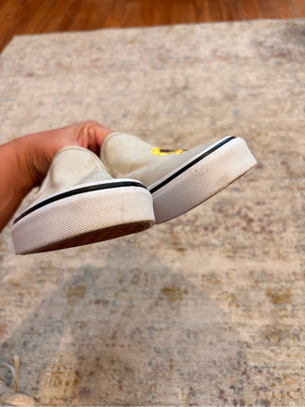 Vans Beige Checker Slip-Ons with Sunflower Embroidery - Picture 4 of 4